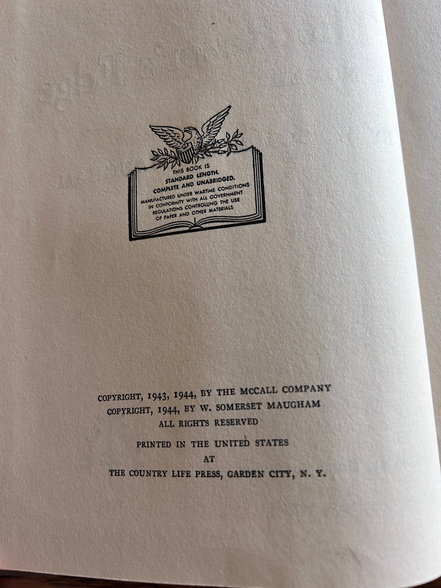 The Razor’s Edge by W. Somerset Maugham - (1944 first edition - book club Ed.)